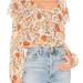 Free People Tops | Free People Intimately Say It To Me Orange Floral Bodysuit Small | Color: Cream/Orange | Size: S