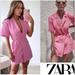 Zara Dresses | Bnwt Zara Pink Linen Blend Blazer Dress Sz Xs | Color: Pink | Size: Xs