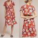 Anthropologie Dresses | Anthropologie London Rose Short Sleeve Floral Midi Dress Open Back Size S | Color: Orange/White | Size: S