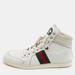 Gucci Shoes | Gucci White Leather Web Detail High Top Sneakers Size 44.5 | Color: Brown | Size: 44.5