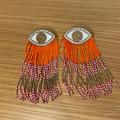 Anthropologie Jewelry | Beaded Fringed “Evil Eye” Drop Earrings By Olivia Dar For Anthropologie | Color: Gold/Orange | Size: Os