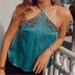 Free People Tops | Free People Embroidered Teal Silk Tank | Color: Blue/Green | Size: S