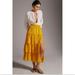 Anthropologie Skirts | Anthropologie Tiered Lace Side-Slit Midi Skirt | Color: Gold/Yellow | Size: 6