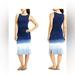 Athleta Dresses | Athleta Ombre Blue Dip Dye Midi Dress Ruched Cinched Bodycon Active Sleeve Small | Color: Blue/White | Size: S