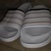 Adidas Shoes | Adidas Adilette Aqua White Metalic Slip On Sandals Slides Size 8 | Color: Gray/White | Size: 8