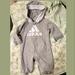 Adidas One Pieces | Adidas Hoodie Onesie Gray Hooded Jumper Outfit Romper Winter Jumpsuit Long 6 M | Color: Gray/White | Size: 3-6mb