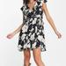 Free People Dresses | Free People French Quarter Black Floral Mini Wrap Dress. Size Large. | Color: Black/White | Size: L