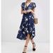 Free People Dresses | Free People Lost In You High Low Button Front Navy Floral Wrap Midi Dress M | Color: Blue | Size: M