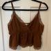 American Eagle Outfitters Tops | Ae Brown Lace Trim Tie Tank Top | Color: Brown | Size: M