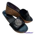 Coach Shoes | Coach Judith Patient Leather Cork Heel Platform Slides Euc Size 7 | Color: Black/Silver | Size: 7