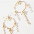 Anthropologie Jewelry | Anthropologie Pearl Embellished Hoop Earrings | Color: Gold/White | Size: Os