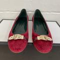 Gucci Shoes | Gucci Equestrian Horsebit Red Velvet Gold Buckle Flats Shoes Women's Size 6 B | Color: Red | Size: 6