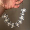 Anthropologie Jewelry | Anthropologie Vintage Style Statement Necklace White Teardrops And Rhinestones | Color: Silver/White | Size: Os