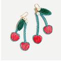 J. Crew Jewelry | J. Crew Raffia Cherry Earrings Red Green Dangle Statement Earrings Gold Plated | Color: Green/Red | Size: Os