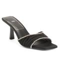 Zara Shoes | New Zara Crystal Trim Open Square Toe Black Satin Mule Slide Sandals Size 6.5 | Color: Black | Size: 6.5