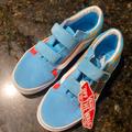 Vans Shoes | - Flaming Blue Suede Double Strap Velcro Closure Big Kids 2.5 New | Color: Blue/Orange | Size: 2g