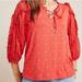 Anthropologie Tops | Anthropologie Maeve Jacquin Peasant Blouse Nwt Sz Medium | Color: Orange/Red | Size: M