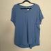 Athleta Tops | Athleta Floral Blue Essential V-Neck Mesh Trim Short Sleeve T-Shirt Size 2x Nwot | Color: Blue | Size: 2x