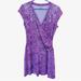 Athleta Dresses | Athleta Faux Wrap Ruched Nectar Dress In Purple Geometric Floral Pattern Sz L | Color: Purple | Size: L