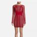 Free People Dresses | Free People Red Long Sleeve Mesh And Lace Bodycon Dress Size Small | Color: Red | Size: S