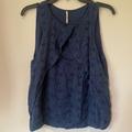 Free People Tops | Anthro Free People Linen Flowy Tank Blue Sleeveless Top Size Medium Boho Light | Color: Blue | Size: M