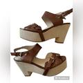 Michael Kors Shoes | Michael Kora Brown Leather Sandal Platform Wedge Size 8m | Color: Brown | Size: 8m