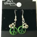 Disney Jewelry | Disney Parks Mickey Mouse Icon Ears Earrings Peace Sign Disneyana Silver Plated | Color: Green/Silver | Size: Os