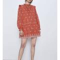 Zara Dresses | Last One!!! Zara Women's Medium Orange A-Line Ruffled Short Dress Eyelet Summer | Color: Orange | Size: M