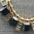 Coach Accessories | Coach Statement Necklace Gold Tone Glass Slides Snake Chain Signed | Color: Black/Gold | Size: Os