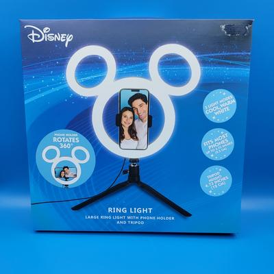 Disney Other | Disney's Mickey Mouse Shaped Ring Light With Phone Holder & Tripod 3 Light Modes | Color: Black/White | Size: Os