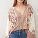 Free People Tops | Free People Boho Mix And Match Ivory Striped Floral V-Neck Cropped Blouse | Color: Cream/Orange | Size: S