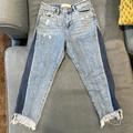 Urban Outfitters Jeans | Hidden Jeans Two Tone Cropped Denim Jeans With Fringe | Color: Blue | Size: 29