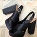 Free People Shoes | Free Peopleschutz Black Satin Wedge Heel Sandals | Color: Black | Size: 7