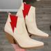 Free People Shoes | Free People Red Bolt Flash Western Leather Chelsea Boots Women's 7 | Color: Cream/Red | Size: 7