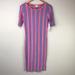 Lularoe Dresses | 3/$14 Nwt Lularoe Julia Striped Blue Pink Dress Short Sleeve Size Small | Color: Blue/Pink | Size: S