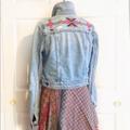 American Eagle Outfitters Jackets & Coats | American Eagle Embroidered Denim Jean Jacket Distressed Boho Aztec Sz Sp | Color: Blue/Pink | Size: Sp