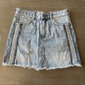 Free People Skirts | Free People Boho Trim Mini Skirt Denim Skirt | Color: Blue/White | Size: 2