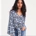 American Eagle Outfitters Tops | American Eagle Outfitters Blue Floral Bell Sleeve Top | Color: Blue/White | Size: Xl