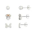 Disney Jewelry | Disney's Minnie Mouse Crystal & Cubic Zirconia Bow Stud Earring 3 Pair Set | Color: Silver | Size: Os