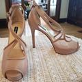 Nine West Shoes | Hanya Peep Toe Platform Pumps From Nine West In Us Size 8 | Color: Tan | Size: 8