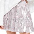 Free People Skirts | Free People Mini Skirt Inna Bubble Satin Floral Short Elastic Waist | Size Xs | Color: Purple/Silver | Size: Xs