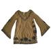 Free People Dresses | Free People Bell Sleeve Embroidered Tunic Blouse Dress Lined Olive Green Size Xs | Color: Black/Green | Size: Xs