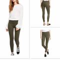 Free People Jeans | Free People Easy Goes It Raw Frayed Hem Jegging Jeans Stretch Pull On Green 28 | Color: Green | Size: 28