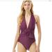 Kate Spade Swim | Kate Spade New York Textured Solids Belted Plunge One-Piece | Color: Purple | Size: Various