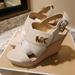 Coach Shoes | Coach Sidney Leather Wedge Sandals 9m New Lt Cream | Color: Cream | Size: 9