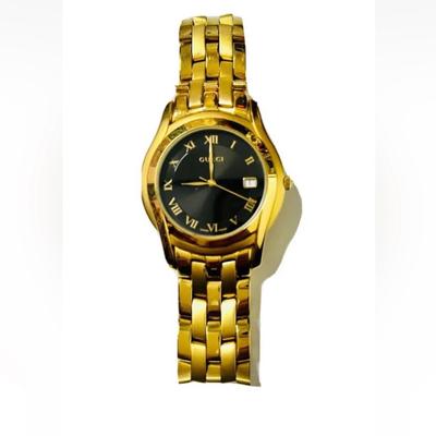 Gucci Accessories | 100% Authentic Men's Gucci 5400m Swiss Date Gold Plated Watch With Black Dial | Color: Black/Gold | Size: Os
