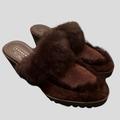 Coach Shoes | Coach Size 7.5 Brown Rabbit Fur Suede Wedge Mules Slip On Soft Comfortable Shoes | Color: Brown | Size: 7.5