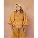 Free People Tops | Free People Whoa Blouse Top Solid Smocked Ruffle Puff Sleeve Cotton S | Color: Gold | Size: S