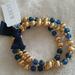 J. Crew Jewelry | J. Crew Stretch Gold Tone & Navy Royal Blue Beaded Bracelet Set 3 Pieces Nwt New | Color: Blue/Gold | Size: Os
