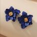 Anthropologie Jewelry | Anthropologie Royal Blue Buttercup Flower Stud Earrings | Color: Blue | Size: Os